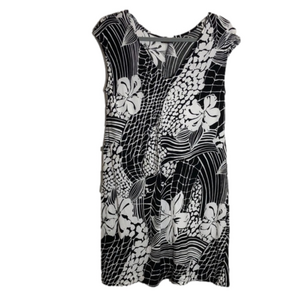 Jams World 50th anniversary Hibiscus Walk black & white floral midi dress. Med